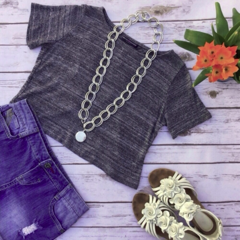 Brandy Melville Open Back Cropped Heathered Top